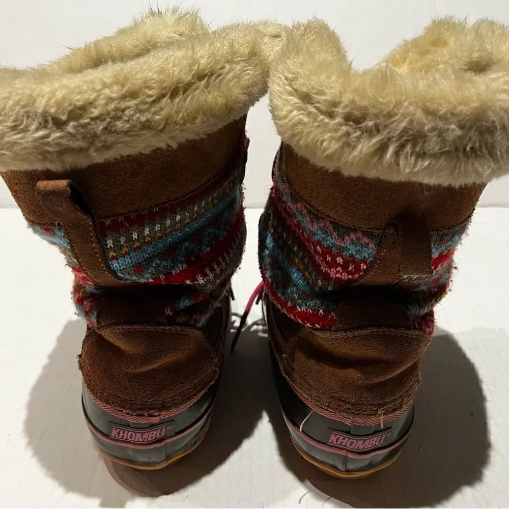 Khombu Winter boots  lace up steel shank brown, tan and pink multi